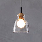 Nordic Rippled Glass and Wood LED Pendant Light | 1-Light