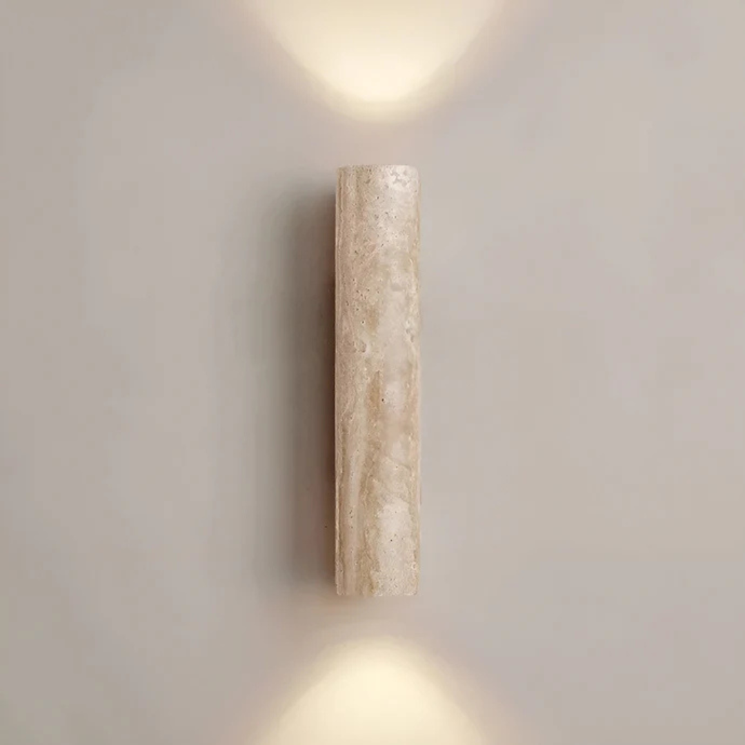 Bento Wabi Sabi Wandlamp | Uniek Travertijnontwerp, Warm LED Licht