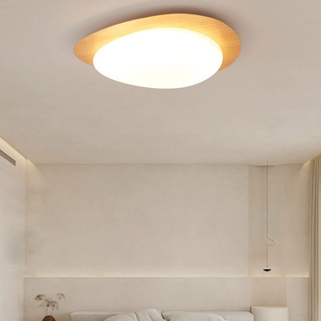 Nordic Style Iron Wood Grain Pebble LED Flush Mount Ceiling Fixture