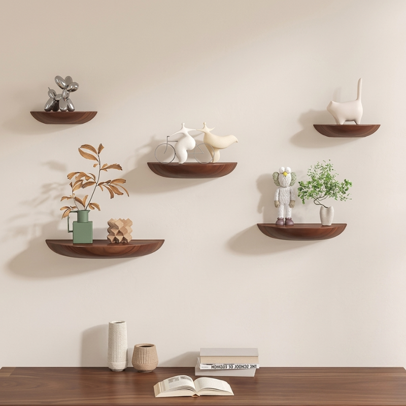 Floating Shelf Half Round Wood Wall Mount Decorative Storage Display Shelf