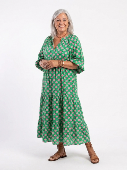 Elegant Maxi Dress for Women Floral-Print Tiered Long-Sleeve