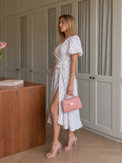 Effortless Floral Print Wrap Slit Midi Dress for Women