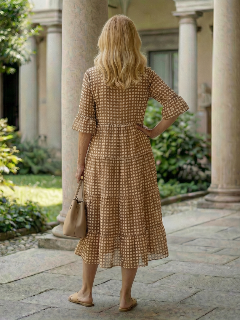 Effortless Midi Dress for Women Polka Dot Tiered