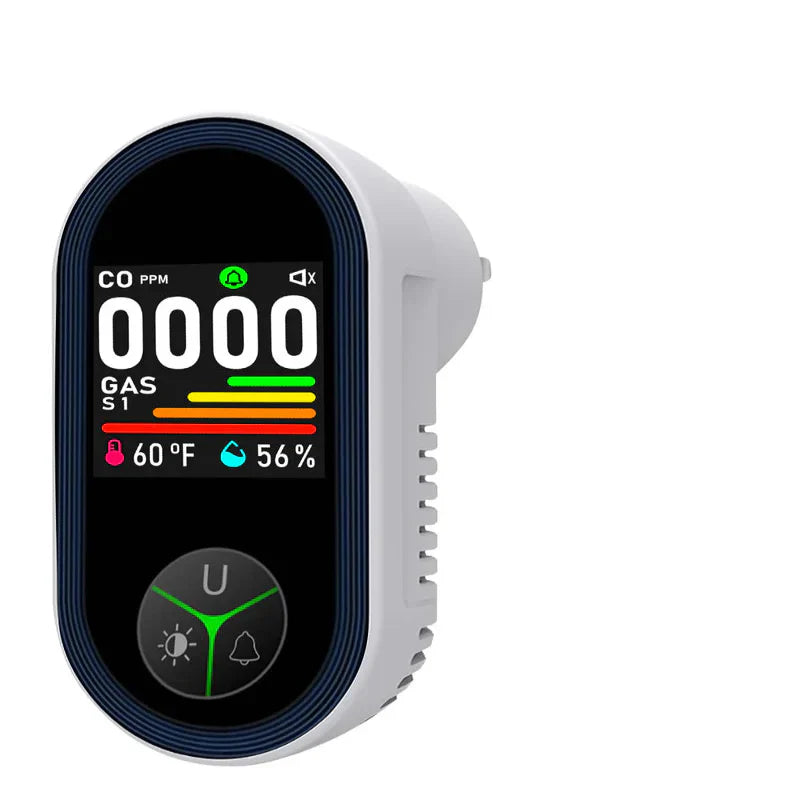 3-in-1 Carbon Monoxide Detector with Temperature and Humidity Display – Plug-In CO Alarm with 85 dB Alert, Color LCD Screen