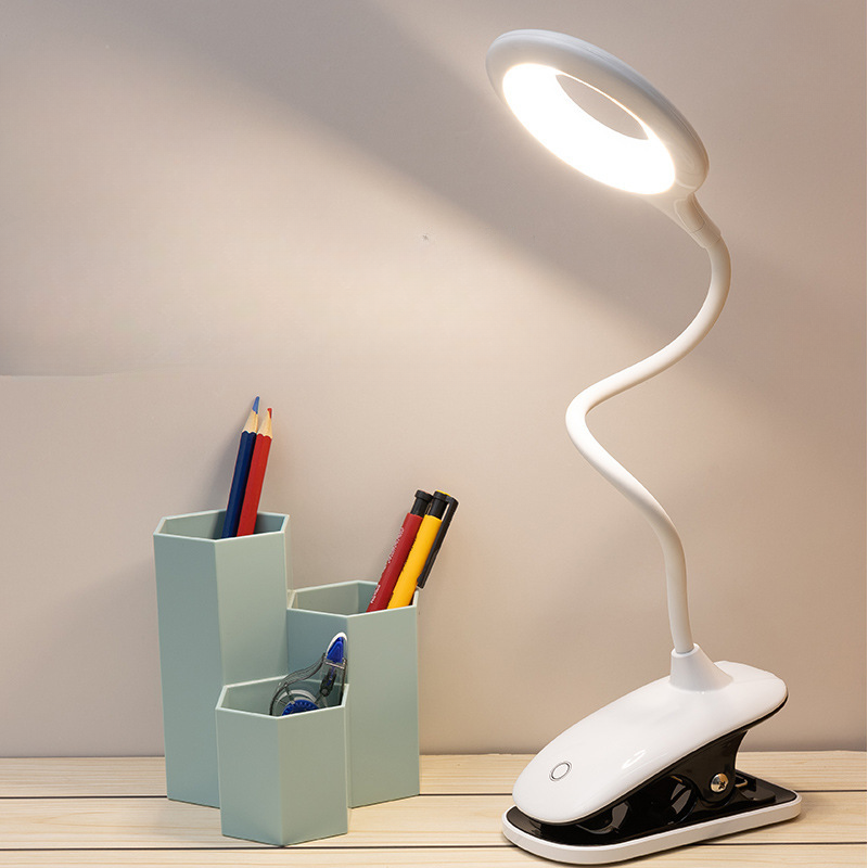 USB Rechargeable Clip-On Reading Lamp with Flexible Gooseneck and Dimmable Brightness