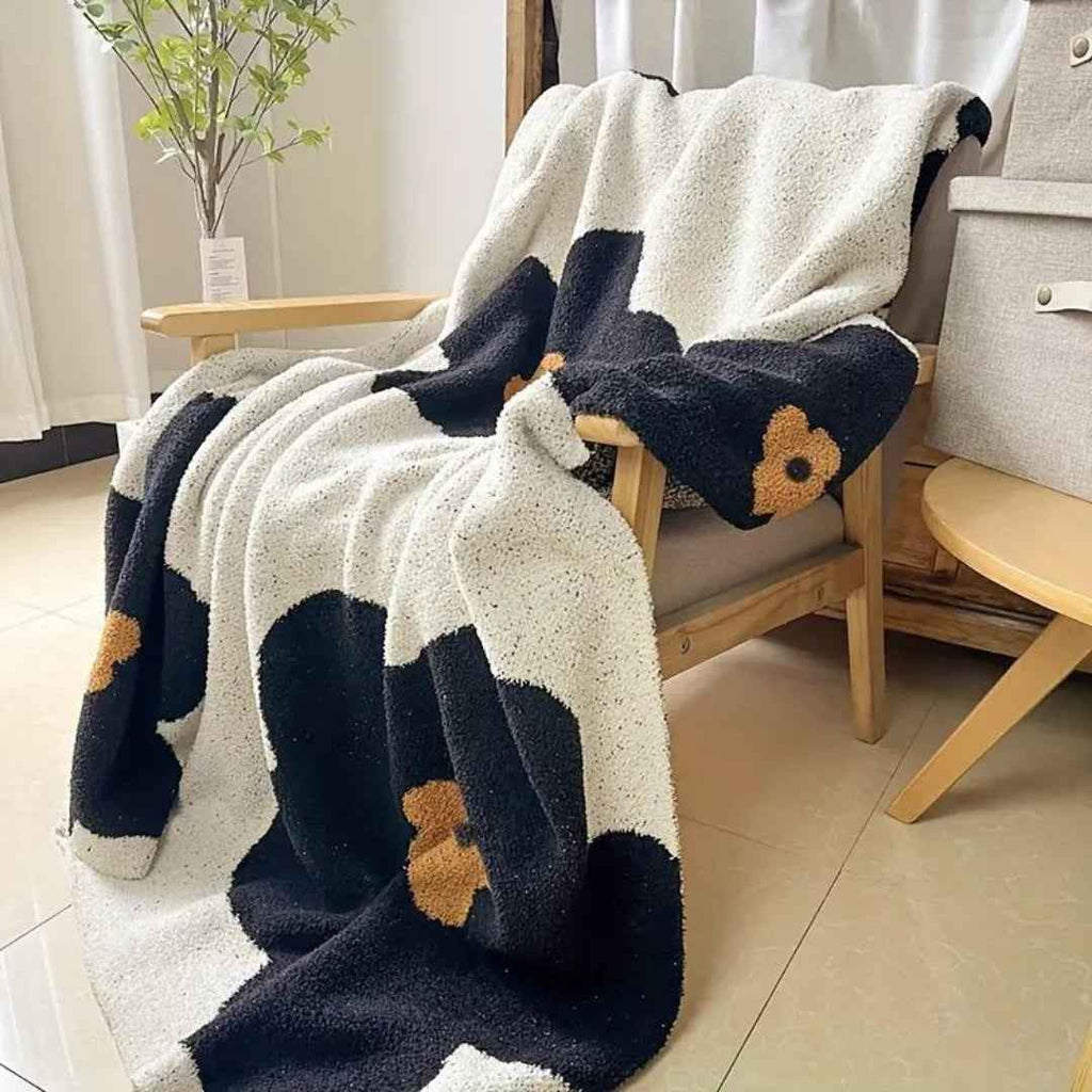 Bela Chenille Plaid Blanket | Floral Design, Soft Velvet