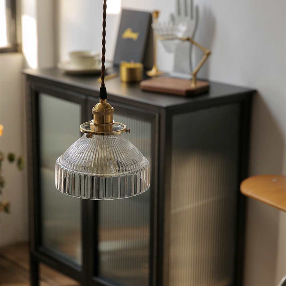 Koda Vintage Hanglamp | Geribbeld Glas met Luxe Koperen Fitting