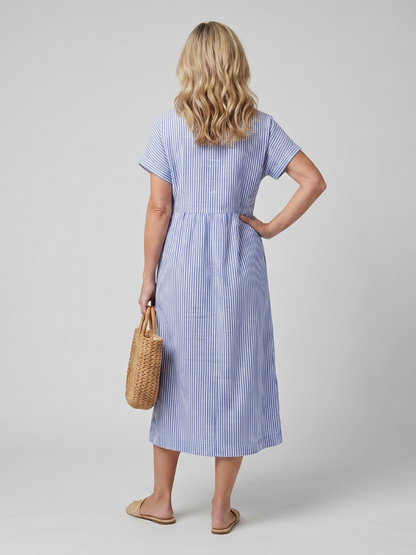 Stylish Striped Shirt Dress for Women Short Sleeve