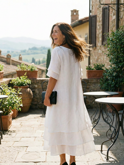 Effortless Layered Maxi Dress for Women Ruffle Hem Flutter