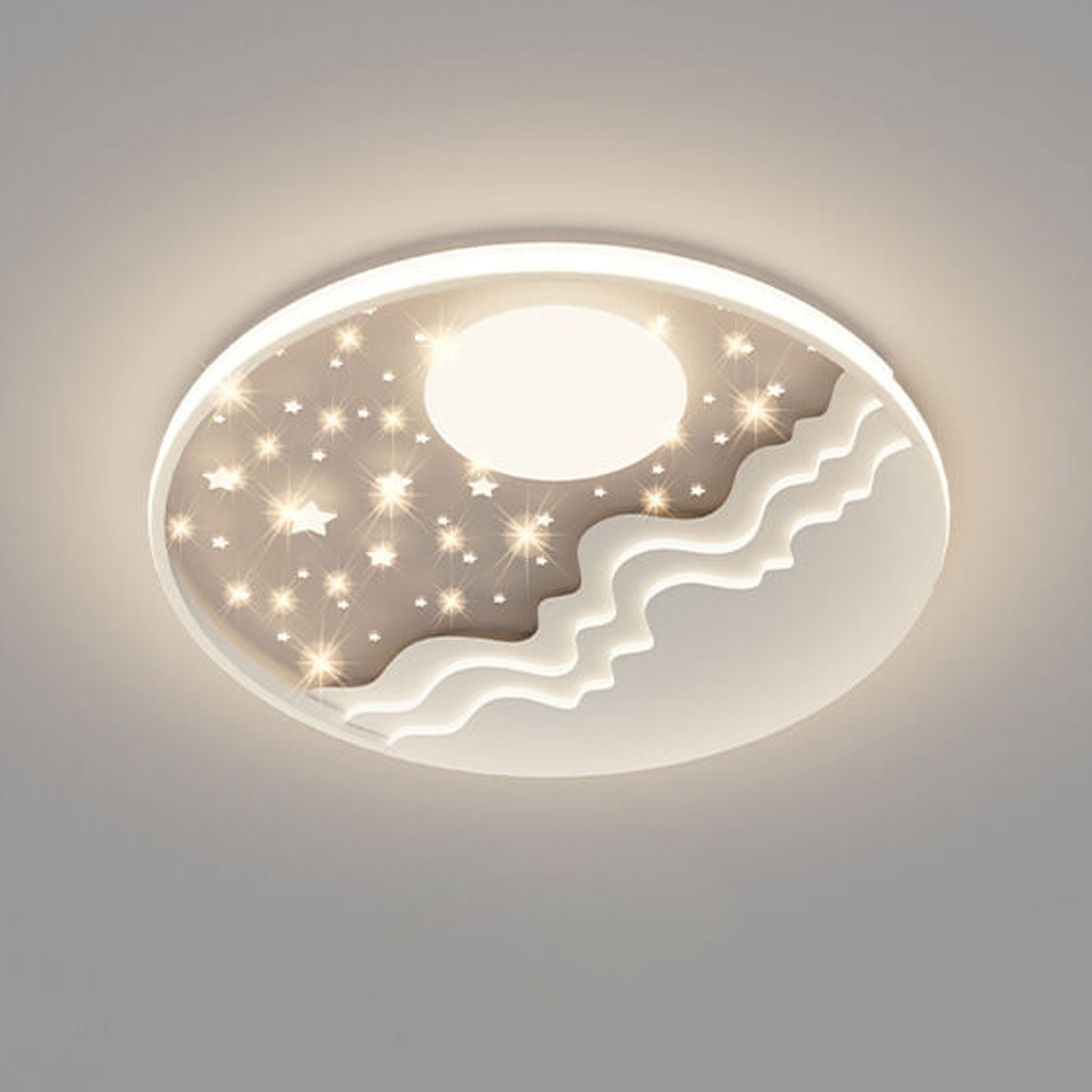 Nordic-Inspired Round Aluminum LED Flush Mount Ceiling Light with Star and Moon Design