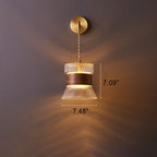 1-Light Wall Sconce Lamp with Japanese Walnut, Glass, and Copper Cylinder Design