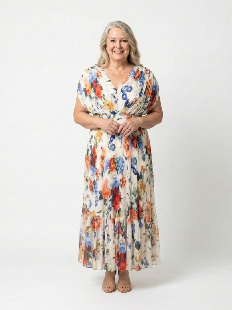 Elegant Floral Maxi Dress for Women Pleated