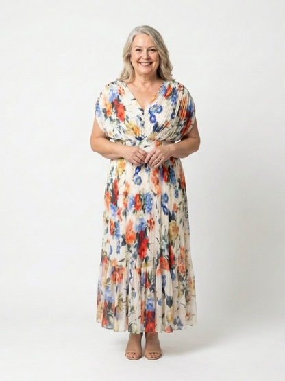 Elegant Floral Maxi Dress for Women Pleated
