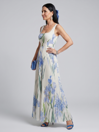 Elegant Floral Print Pleated Maxi Dress for Women