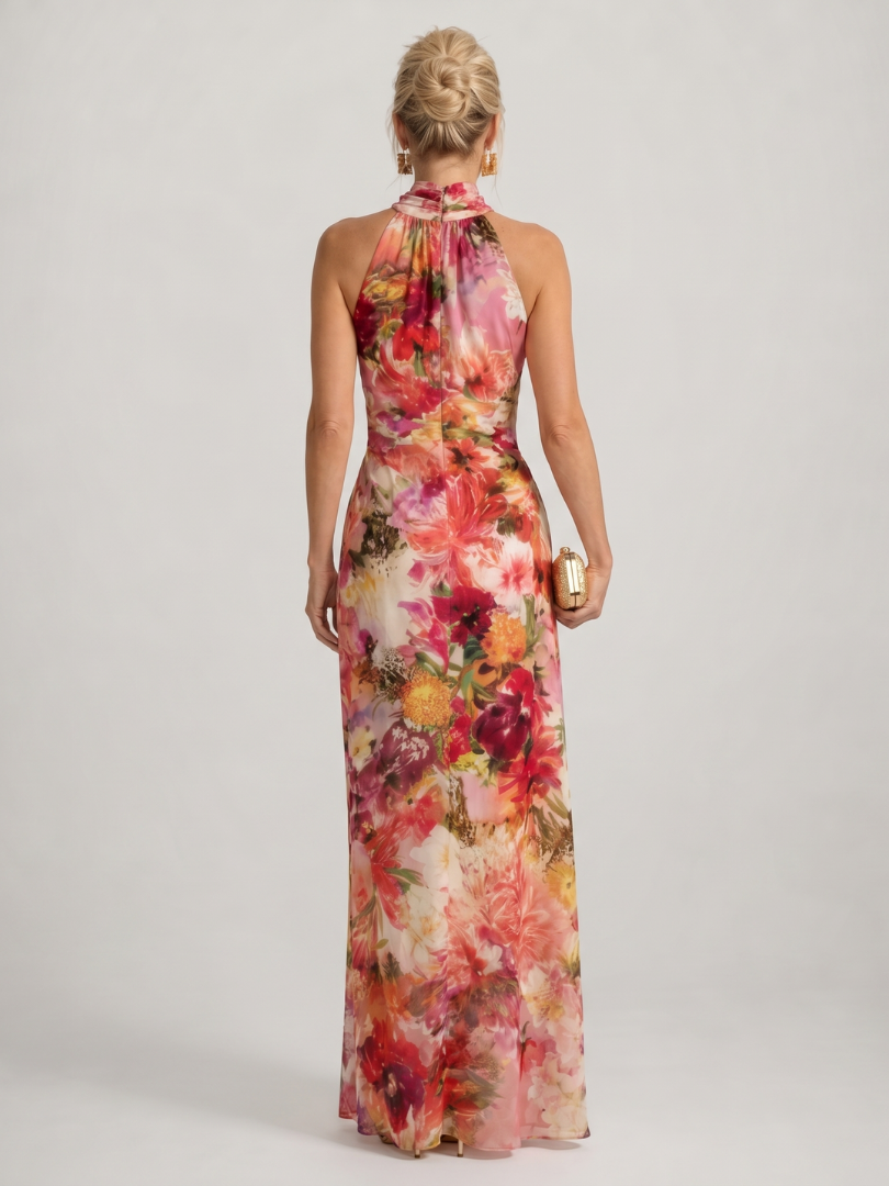 Elegant Floral Halter Maxi Dress for Women