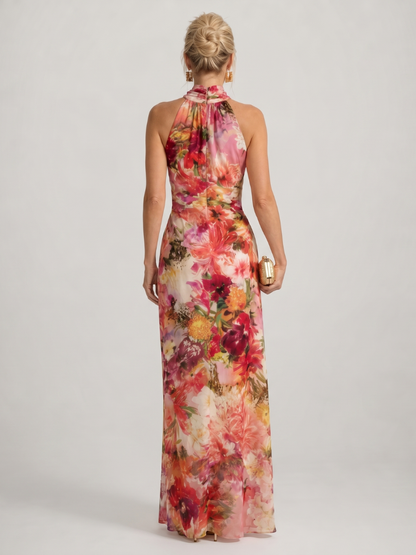 Elegant Floral Halter Maxi Dress for Women