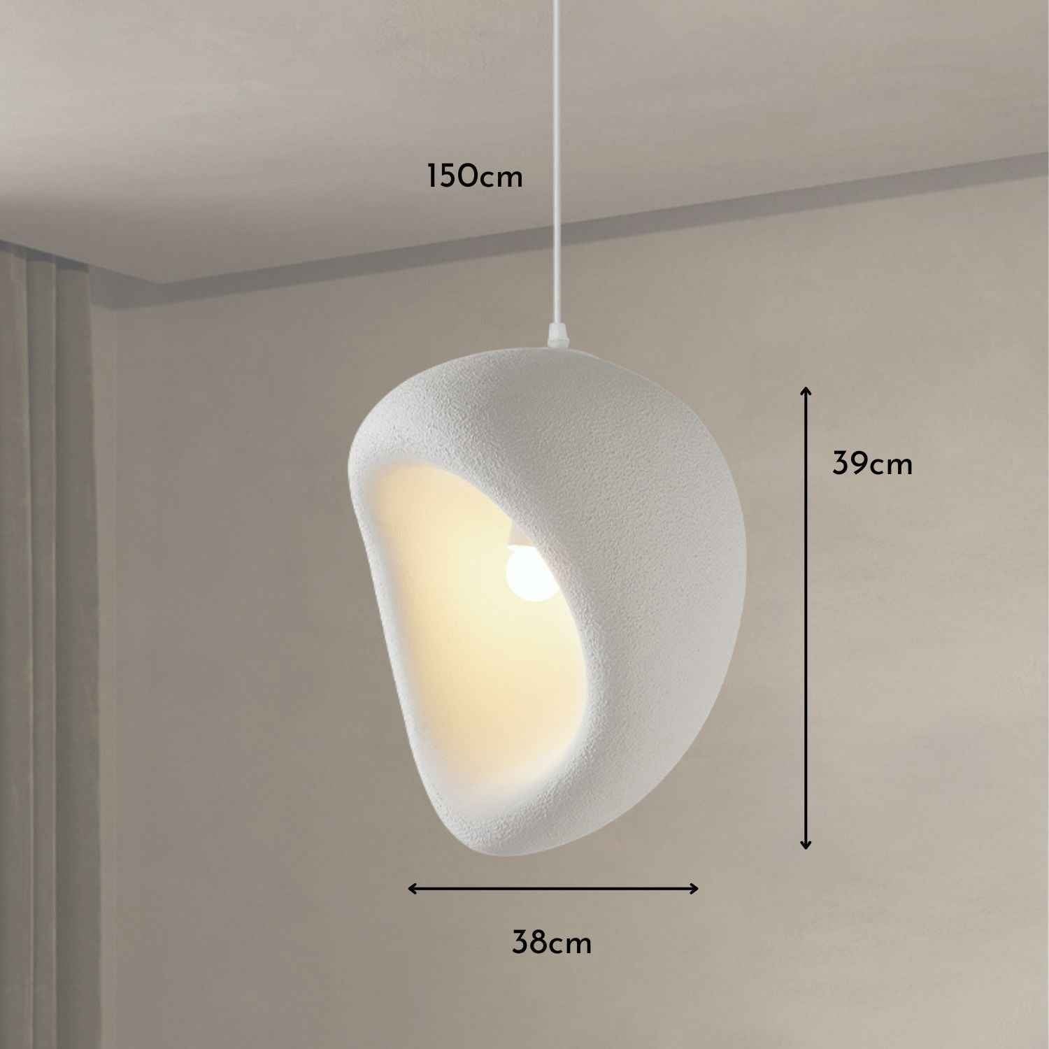 Ovo – Cream Beige Japandi Pendant Hanging Lamp 150cm