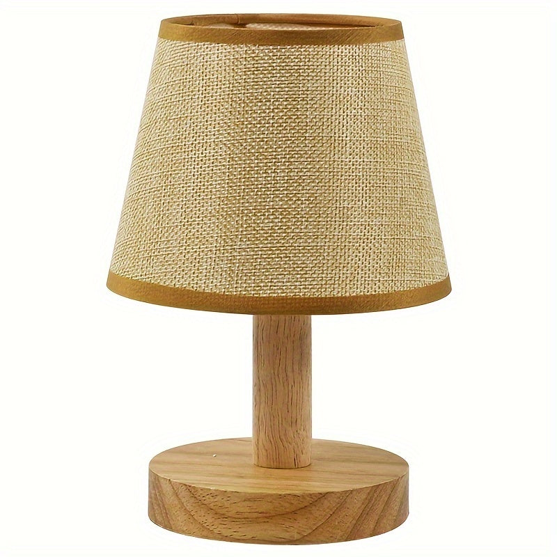 Nightstand Table Lamp, Solid Wood Base, Pleated Fabric Shade, 3W LED