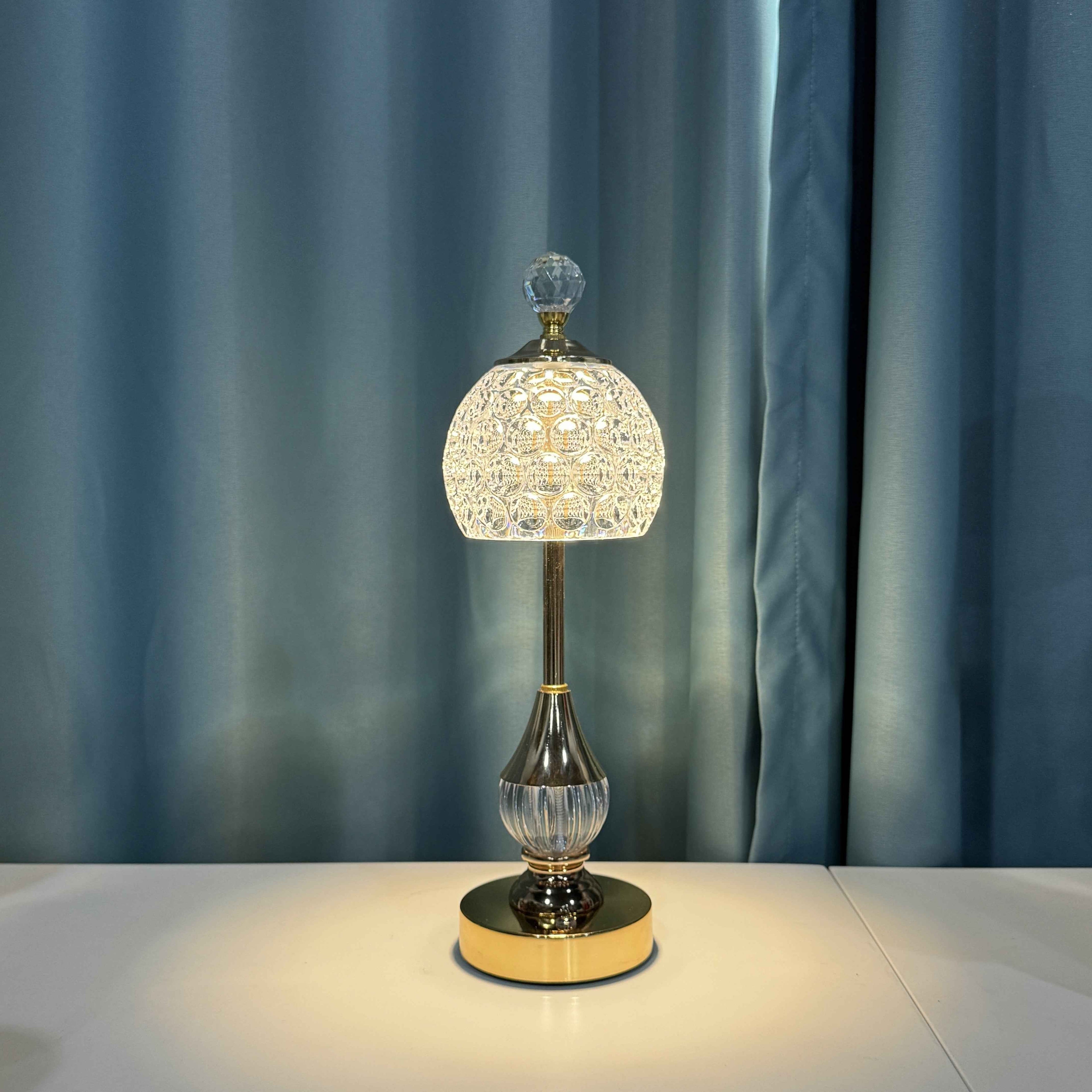 Cielo Crystal Touch Table Lamp | Rechargeable LED, Polished Gold