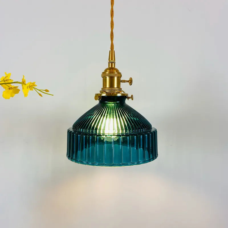 Koda Vintage Hanglamp | Geribbeld Glas met Luxe Koperen Fitting