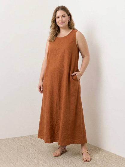 Effortless Maxi Dress for Women Round-Neck Sleeveless A-Line