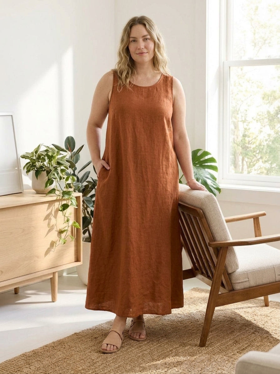 Effortless Maxi Dress for Women Round-Neck Sleeveless A-Line