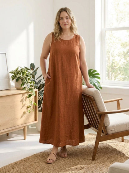 Effortless Maxi Dress for Women Round-Neck Sleeveless A-Line