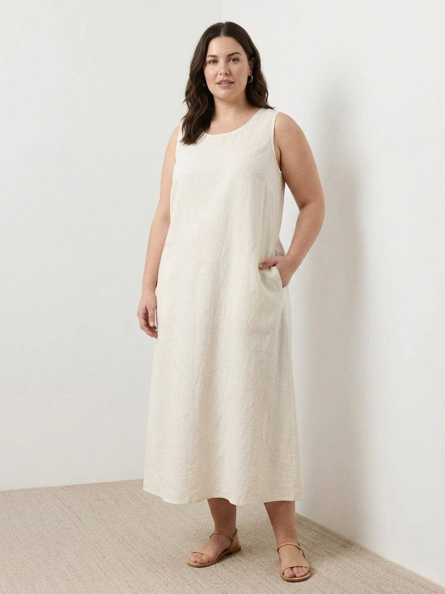 Effortless Maxi Dress for Women Round-Neck Sleeveless A-Line