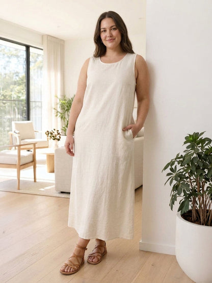 Effortless Maxi Dress for Women Round-Neck Sleeveless A-Line