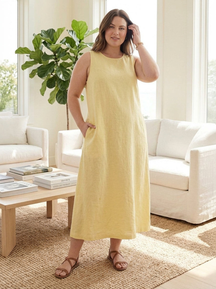 Effortless Maxi Dress for Women Round-Neck Sleeveless A-Line