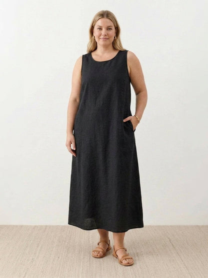 Effortless Maxi Dress for Women Round-Neck Sleeveless A-Line