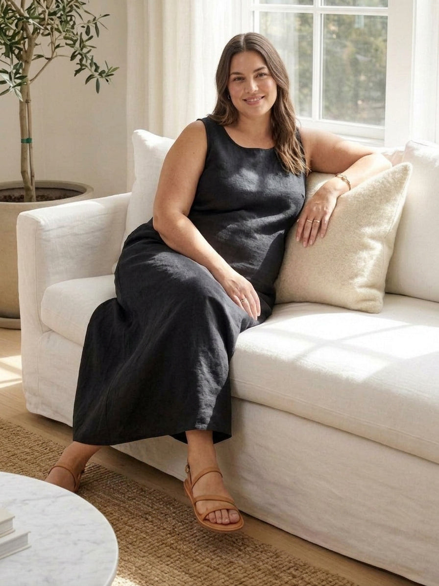 Effortless Maxi Dress for Women Round-Neck Sleeveless A-Line