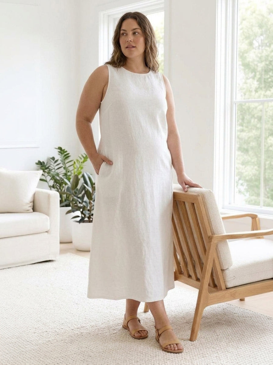 Effortless Maxi Dress for Women Round-Neck Sleeveless A-Line