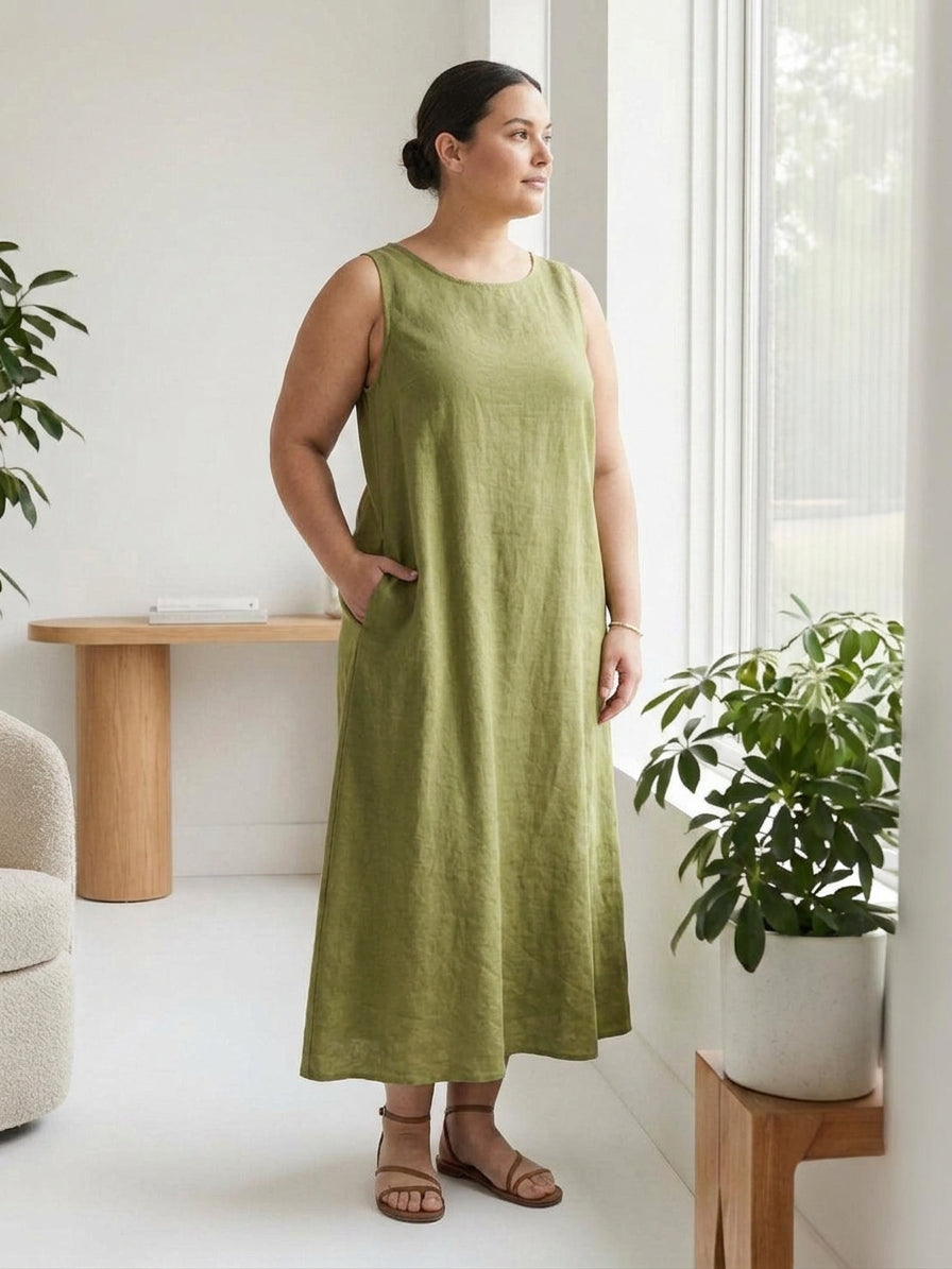 Effortless Maxi Dress for Women Round-Neck Sleeveless A-Line