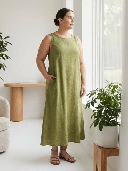 Effortless Maxi Dress for Women Round-Neck Sleeveless A-Line