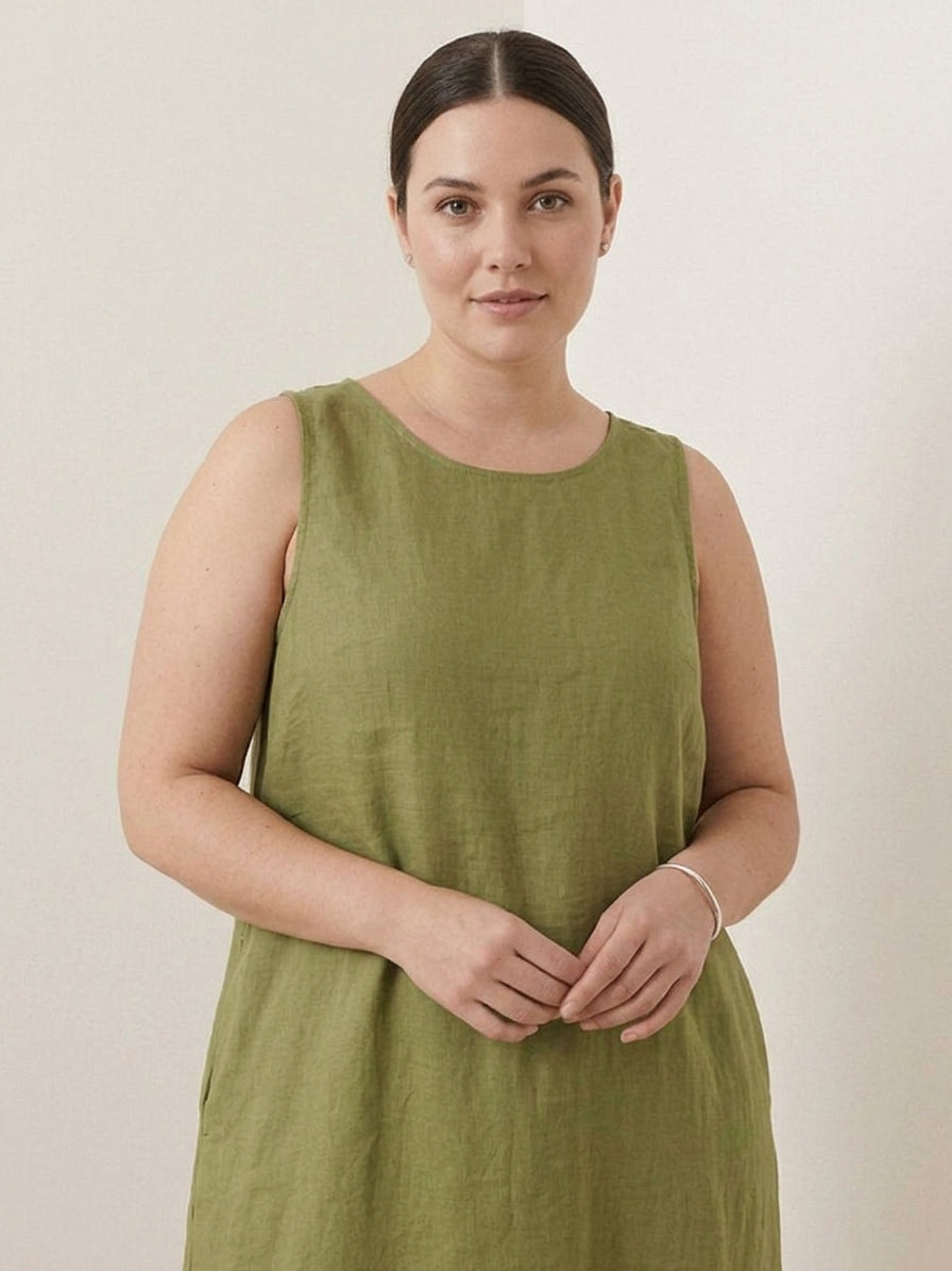 Effortless Maxi Dress for Women Round-Neck Sleeveless A-Line