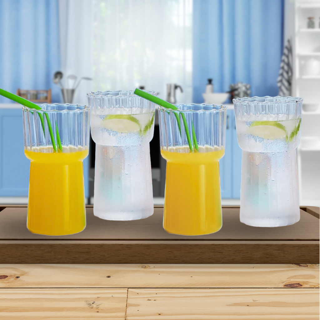 Bela High Striped Glasses Set | Thick Glass, 590ml Capacity