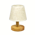 Nightstand Table Lamp, Solid Wood Base, Pleated Fabric Shade, 3W LED