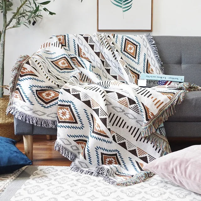 Alora Throw Blanket | Luxe Jacquard Weaving, Handwoven Fringe