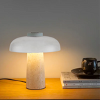 Luxe – White Modern Travertine LED Table Lamp with Touch Control