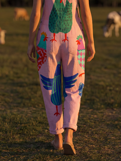 Stylish Overalls for Women Printed Rooster