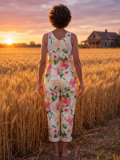 Effortless Overalls for Women Floral Wide-Strap Sleeveless