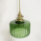Gryo Glass Pendant Light | Ribbed Green Shade, E27 Fitting
