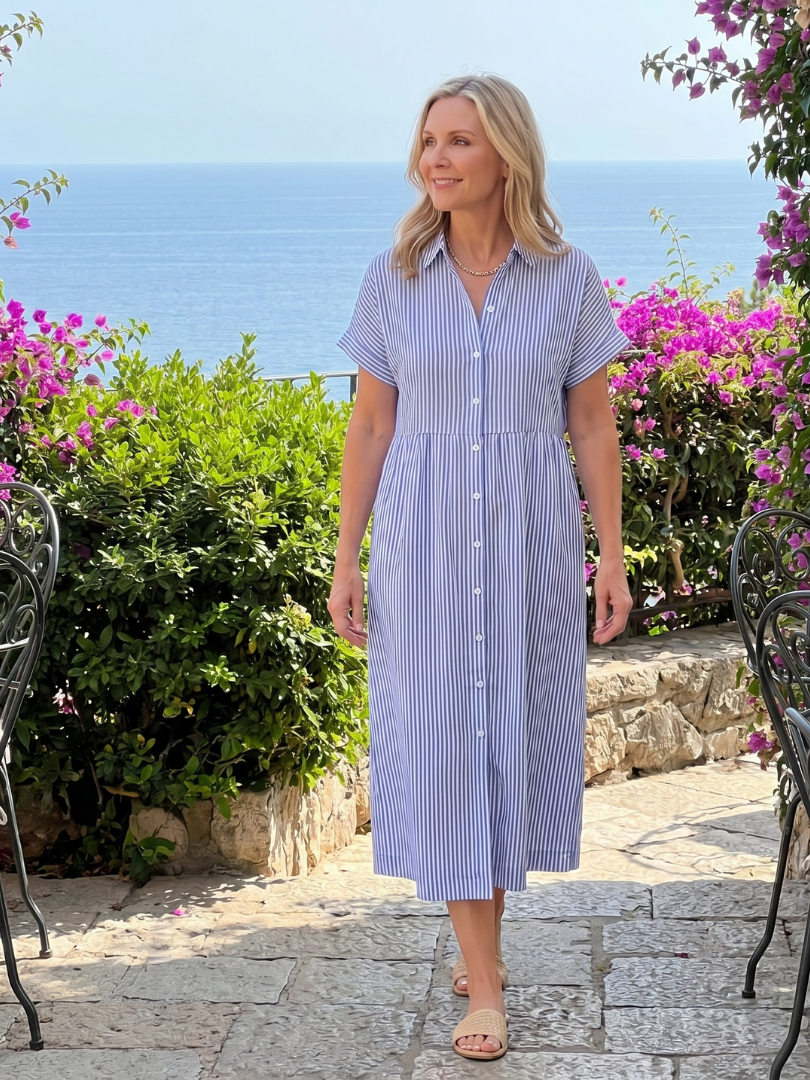 Stylish Striped Shirt Dress for Women Short Sleeve