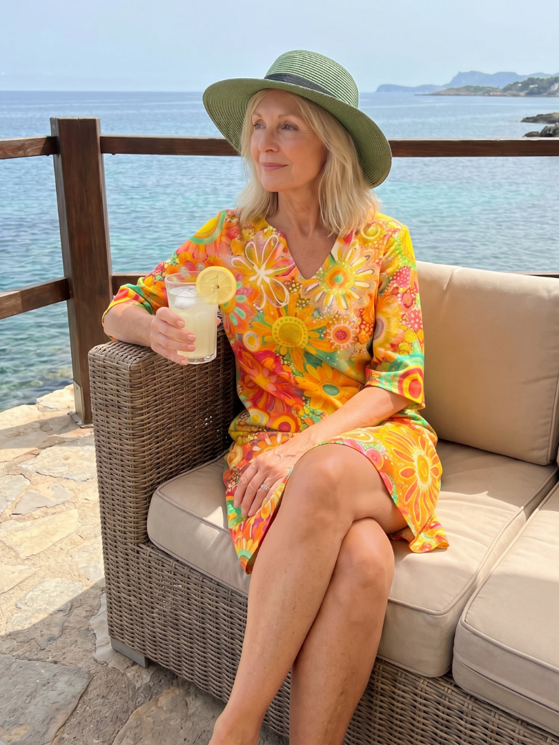 Stylish Knee-Length Dress for Women Floral-Print V-Neck Half-Sleeve