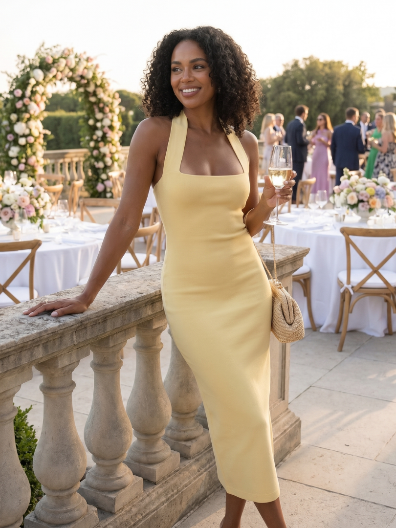 Elegant Halter Midi Dress for Women Fitted