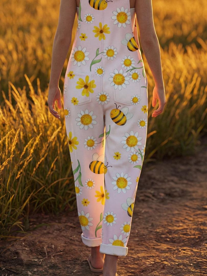 Comfortable Overalls for Women Floral Print Wide-Leg