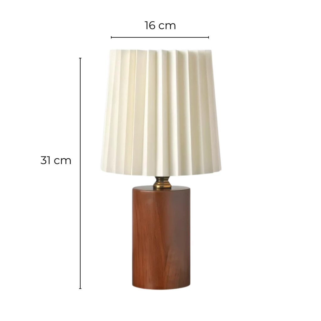 Bela LED Tafellamp | Houten Voet, Geplisseerde Kap