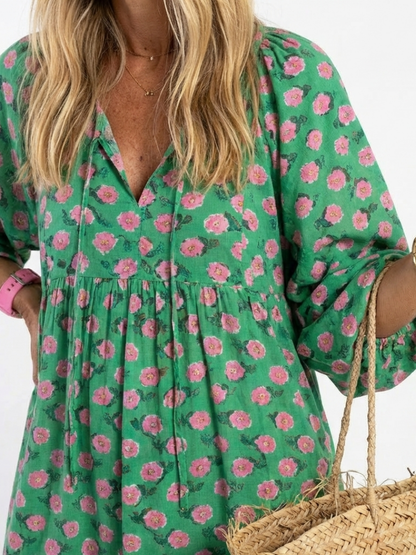 Elegant Maxi Dress for Women Floral-Print Tiered Long-Sleeve