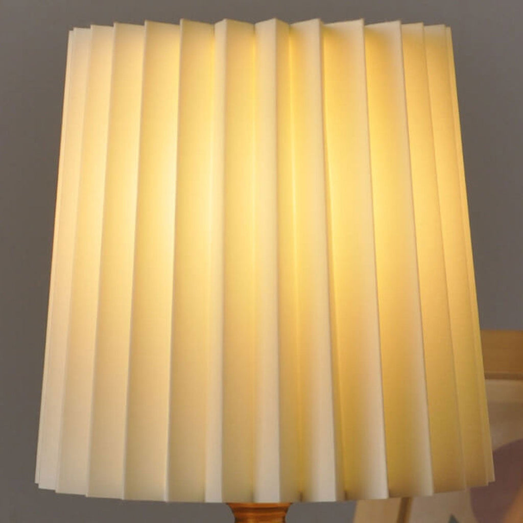 Vintage Korean Pleated Fabric Cylinder LED Table Lamp | 1-Light